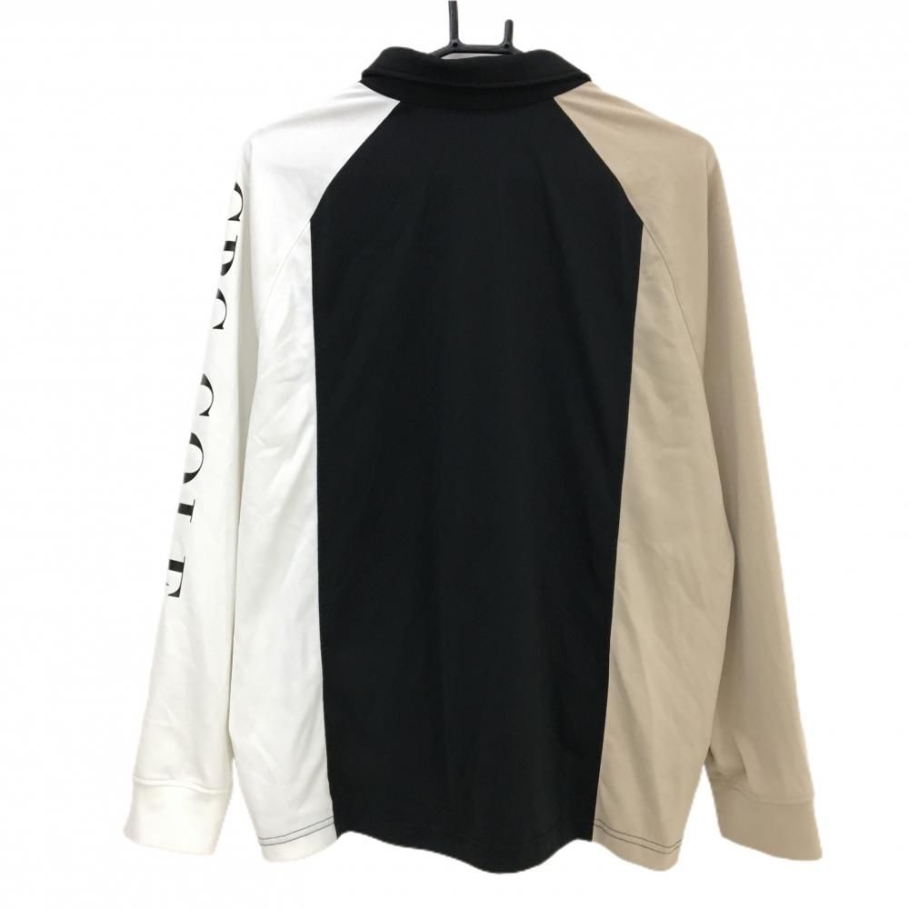 美品】CPG 長袖ポロシャツ 黒×白×ベージュ 袖ロゴプリント メンズ 4(XL