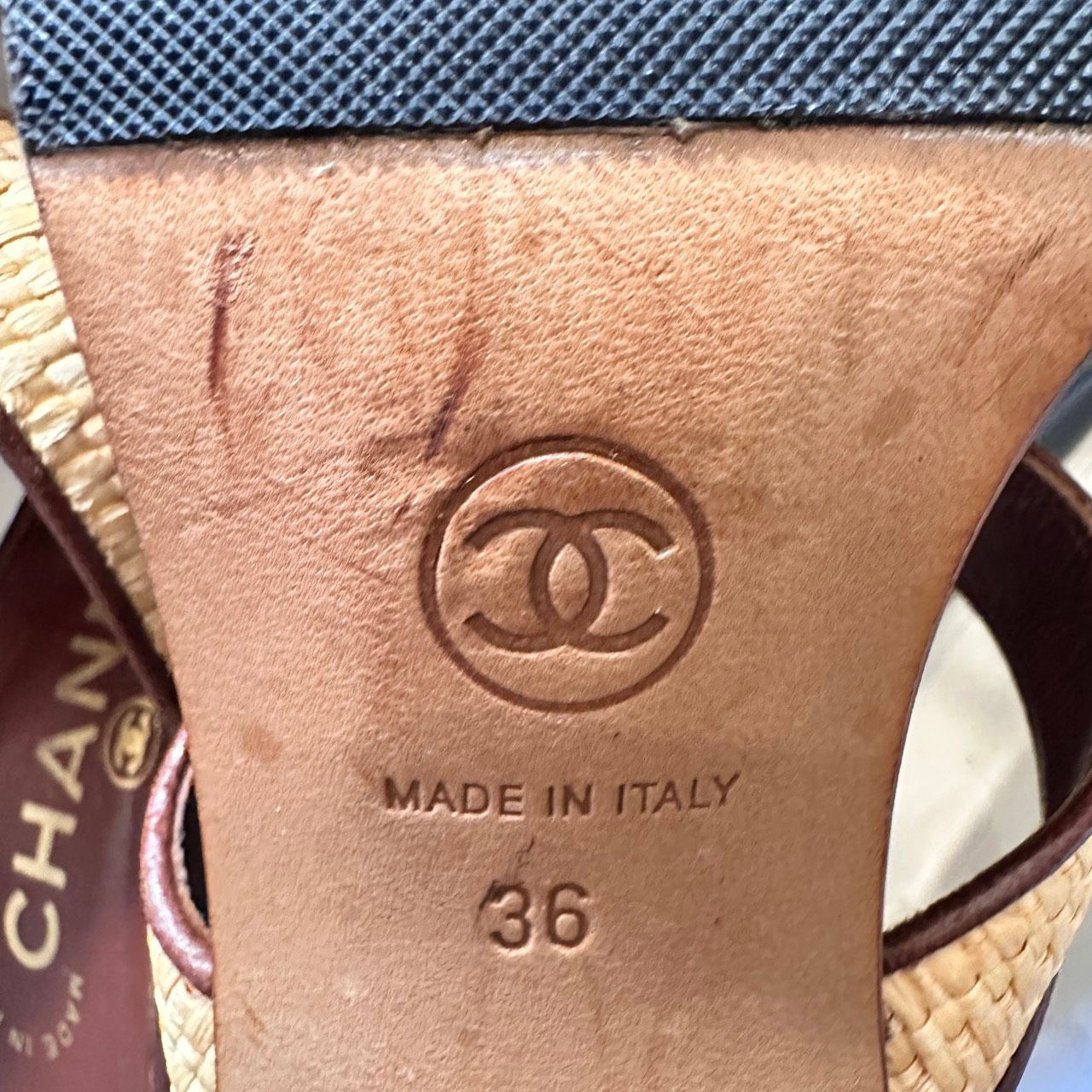 CHANEL（シャネル）ココマーク ラフィア レザー ミュールサンダル