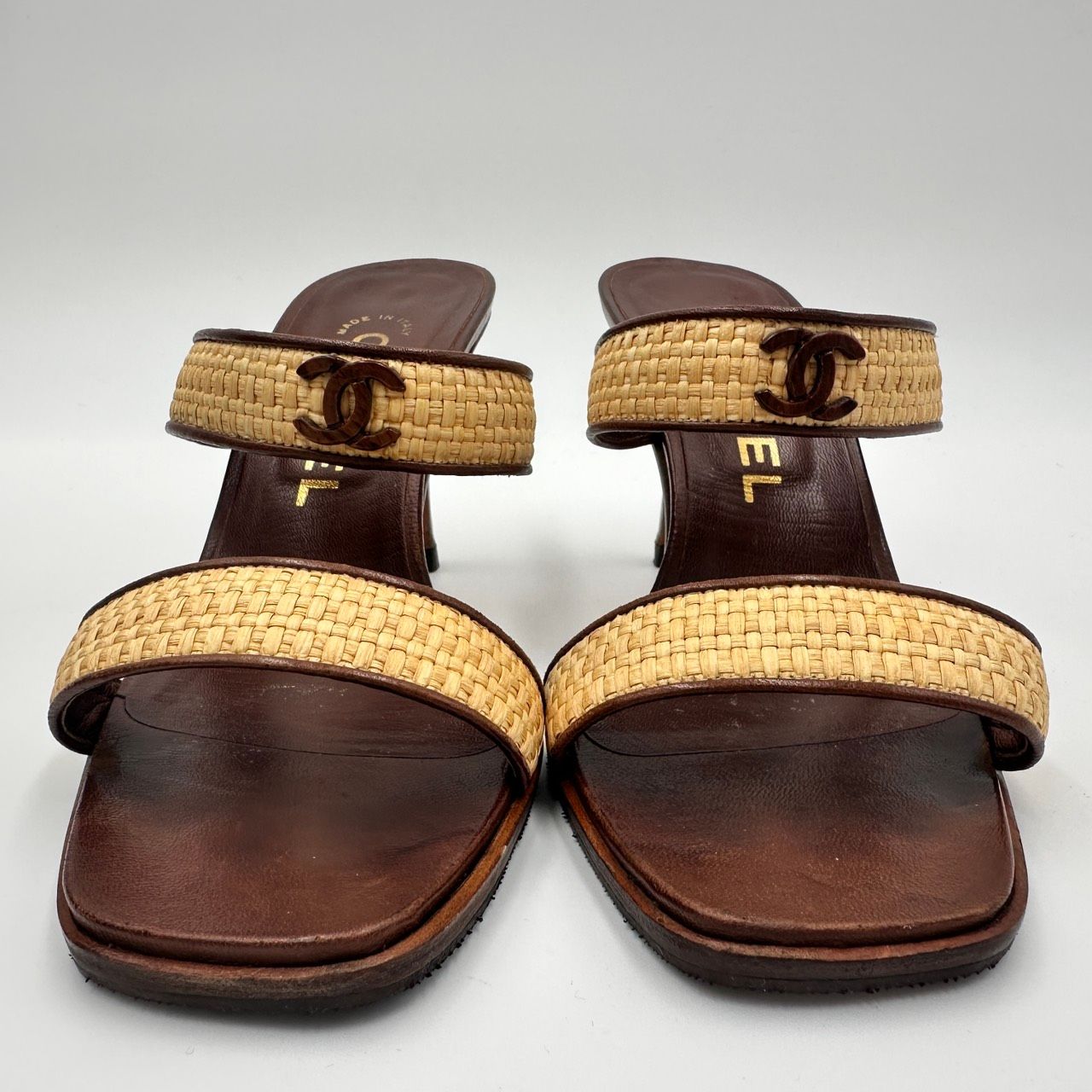 CHANEL（シャネル）ココマーク ラフィア レザー ミュールサンダル