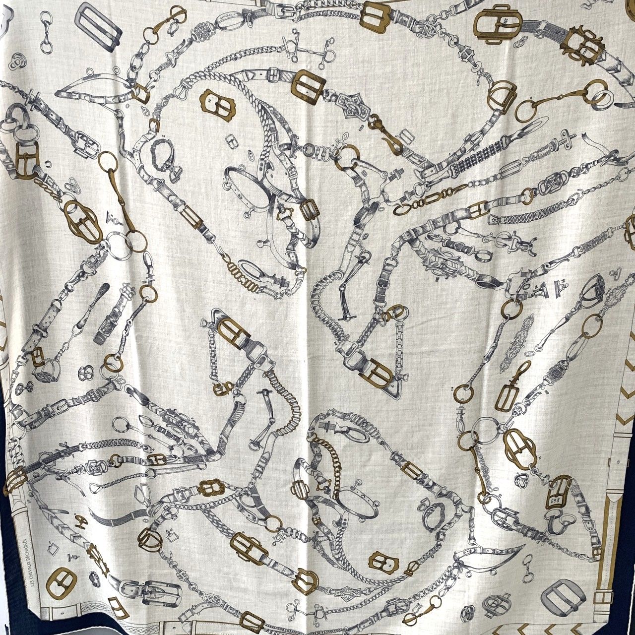 エルメス カレジェアン カレ140 シュヴォー デシェネ カシミヤ シルク