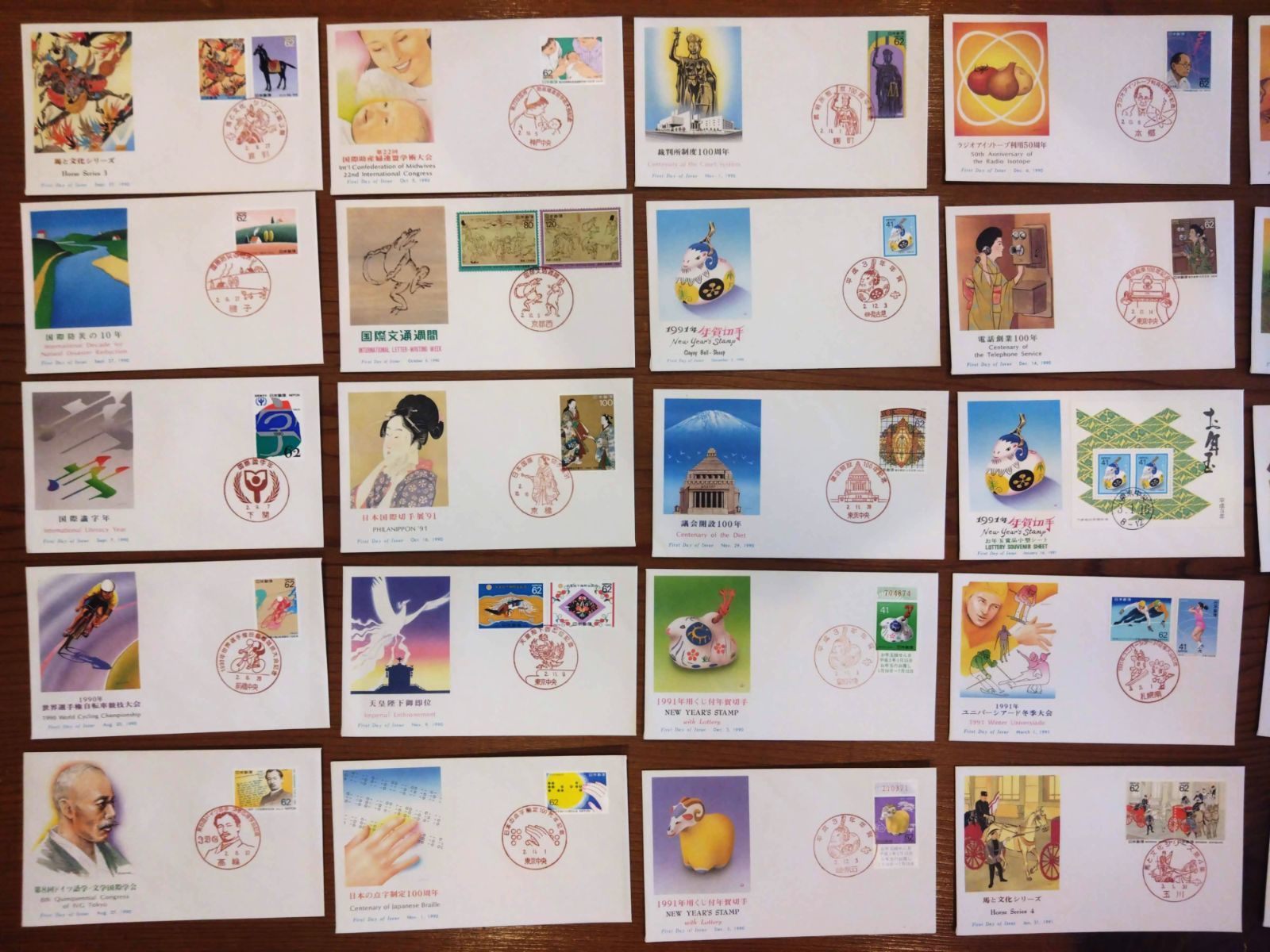 平成初期 記念切手 初日カバー まとめ売り 34点 解説カード付 1990年