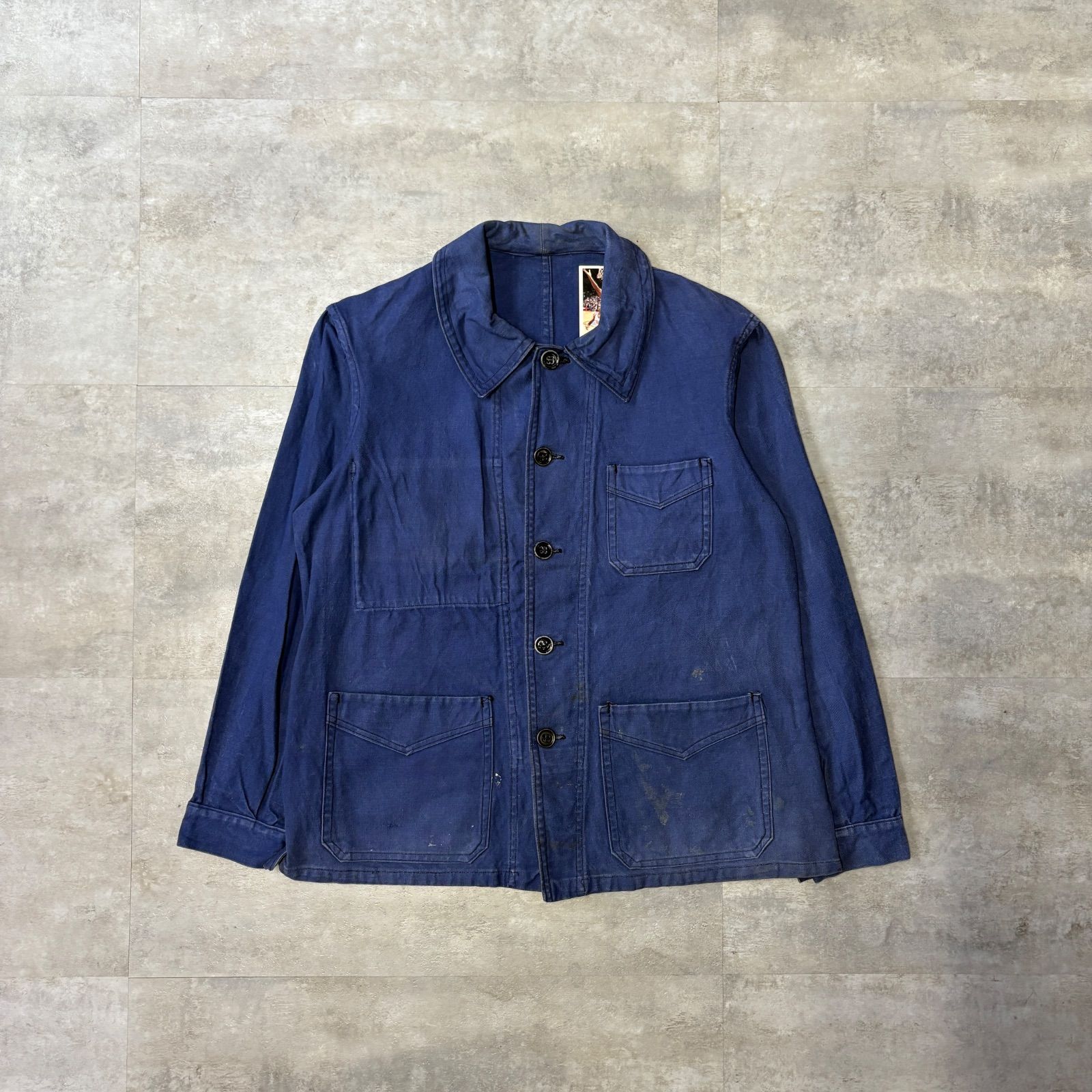40～50s French work jacket Cotton twill Vポケ シングルステッチ