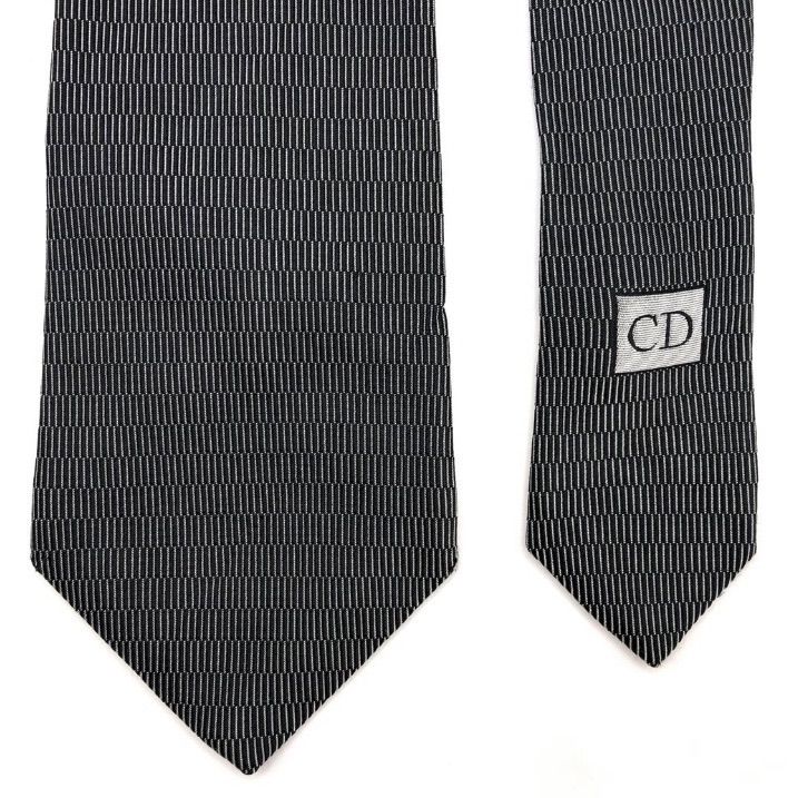 美品】Dior ディオール ネクタイ 幾何学柄 ストライプ ブラック 黒