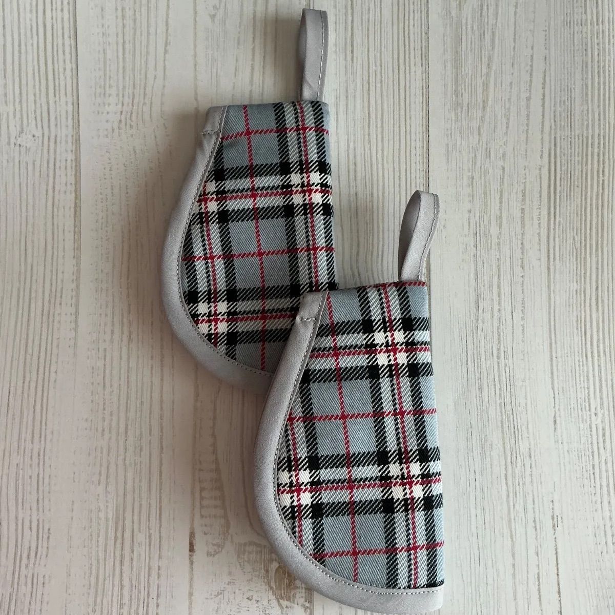 n46)鍋つかみ 2コセット ハンドメイド タータンチェック柄 グレー