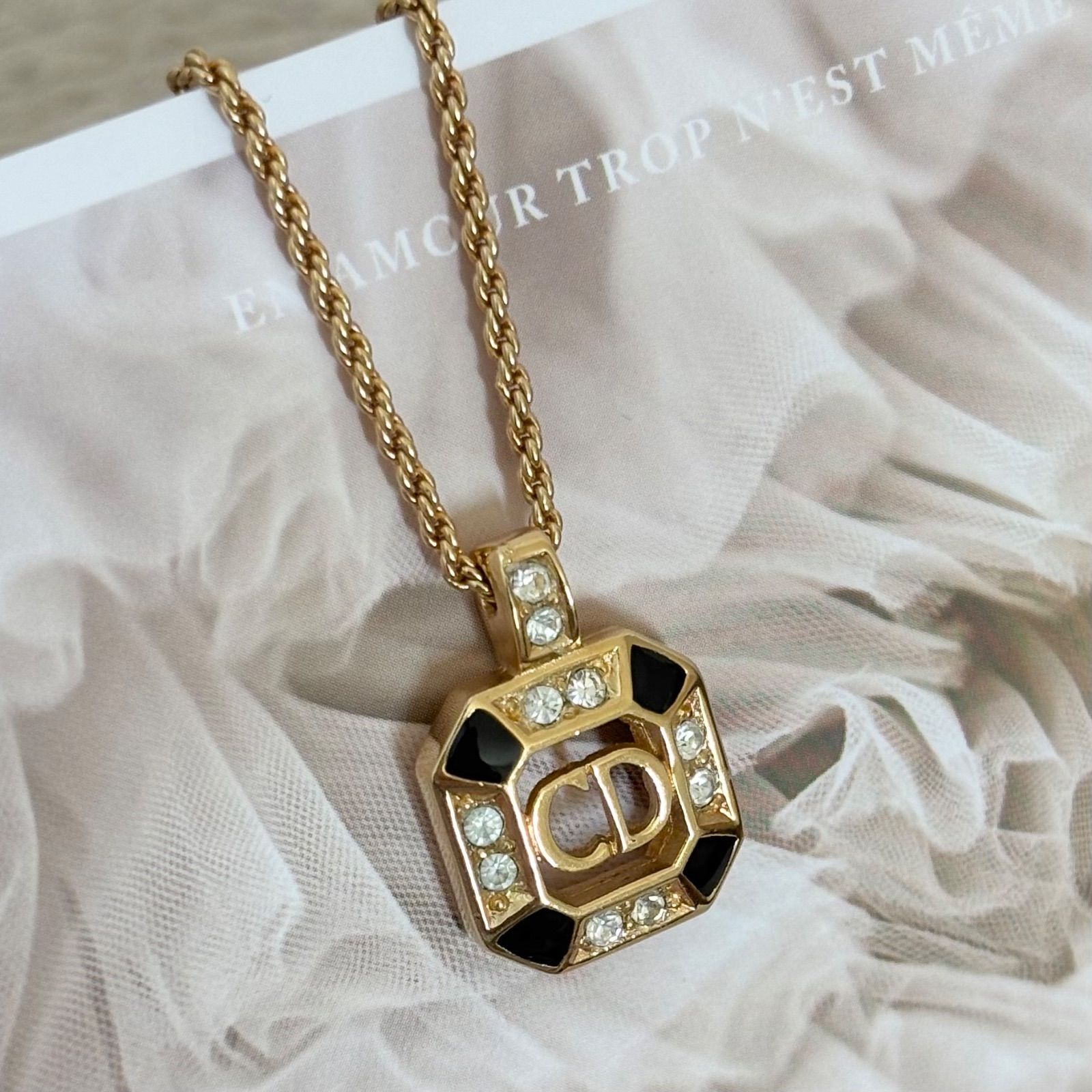 極美品】クリスチャンディオール ネックレス CDロゴ GPメッキ ライン