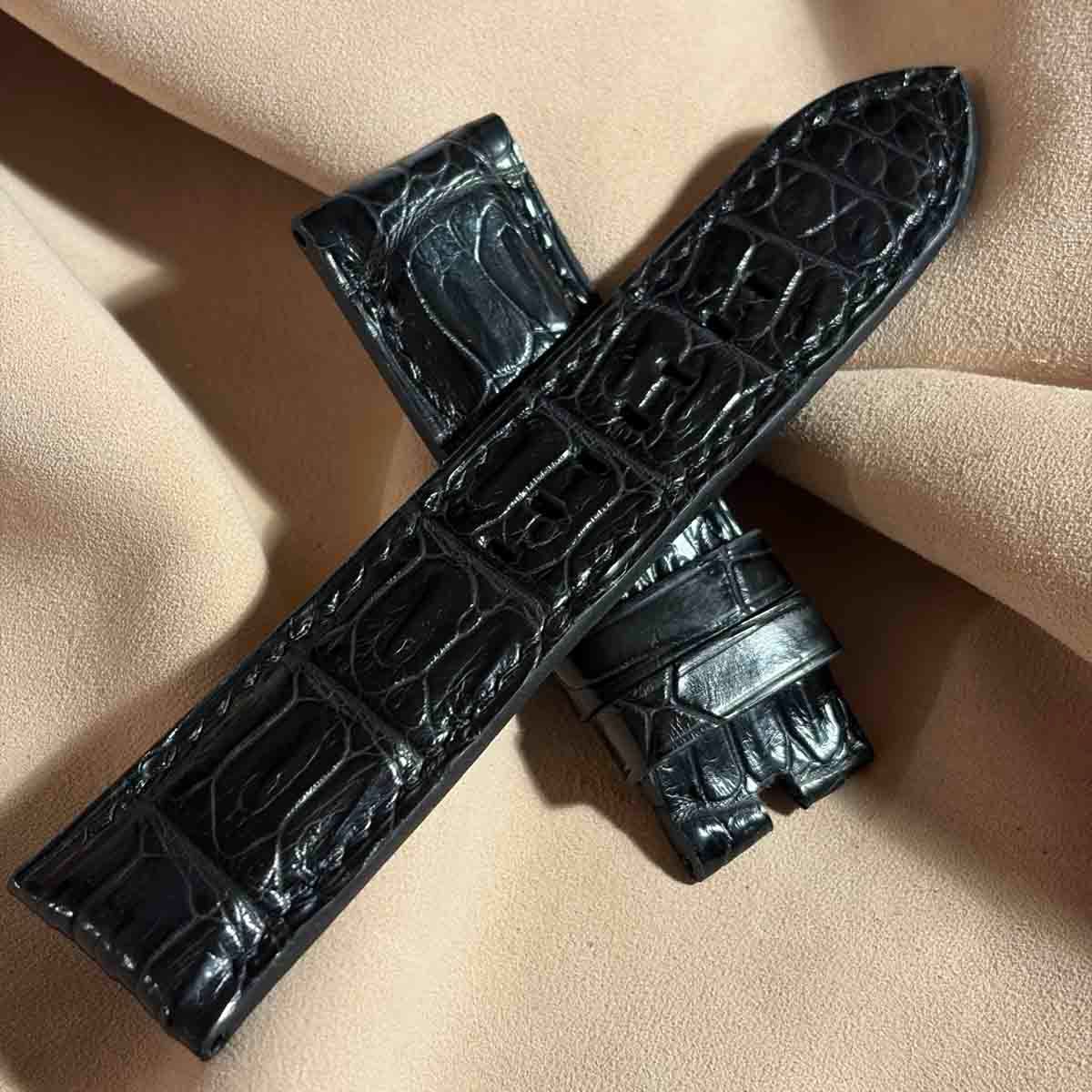 cro-2055 クロコダイル 腕時計ベルト ブラック (ラグ幅24 mm