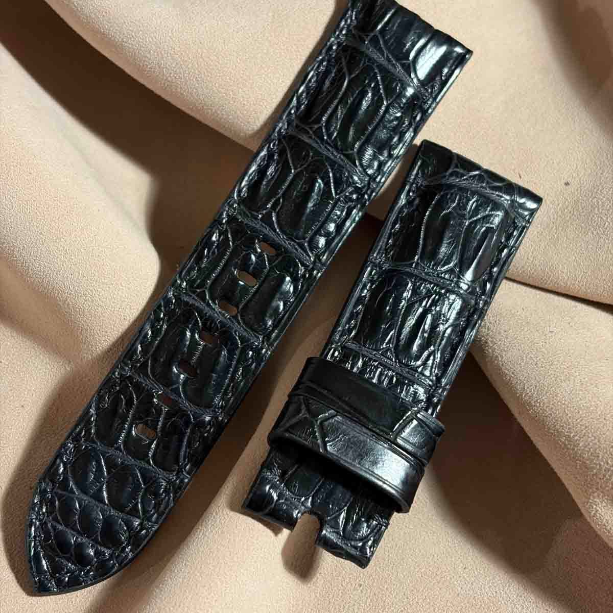cro-2055 クロコダイル 腕時計ベルト ブラック (ラグ幅24 mm