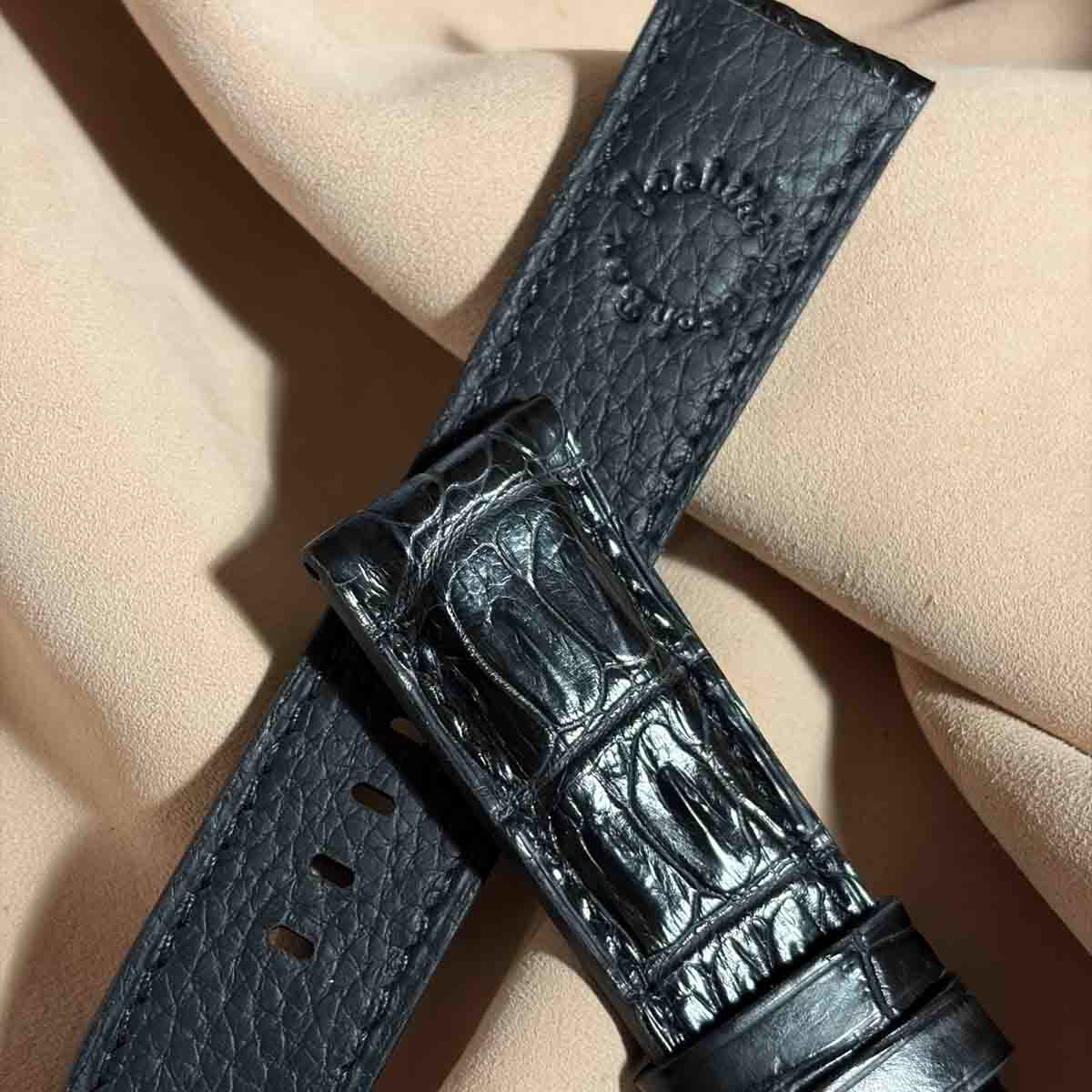 cro-2055 クロコダイル 腕時計ベルト ブラック (ラグ幅24 mm