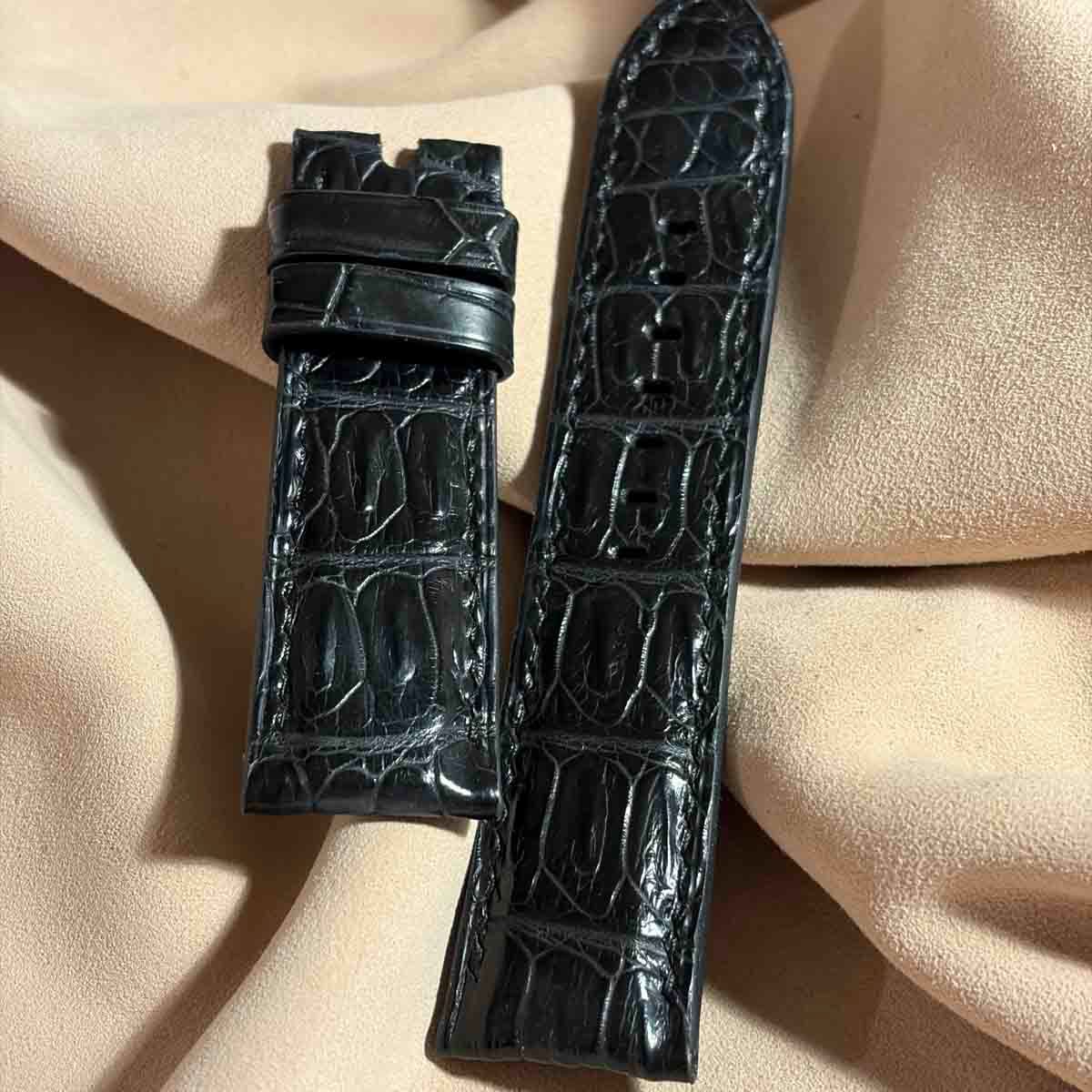 cro-2055 クロコダイル 腕時計ベルト ブラック (ラグ幅24 mm