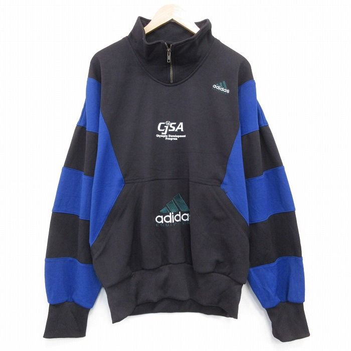 XL/古着 アディダス  長袖 ハーフジップ スウェット メンズ 90年代 90s エキップメント CJSA 大きいサイズ ラグラン クルーネック 黒他【spe】 26jan07 XL/古着 アディダス adidas 長袖 ハーフジップ スウェット メンズ 90