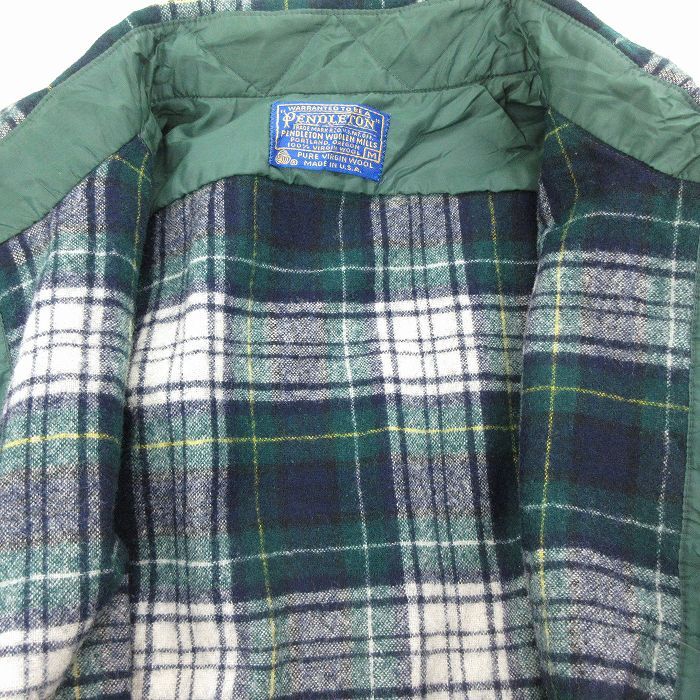 Pendleton ウール チェック柄 長袖シャツ　アメリカ製　80s M/古着 ペンドルトン 長袖 ウール シャツ メンズ 80年代 80s USA製 緑