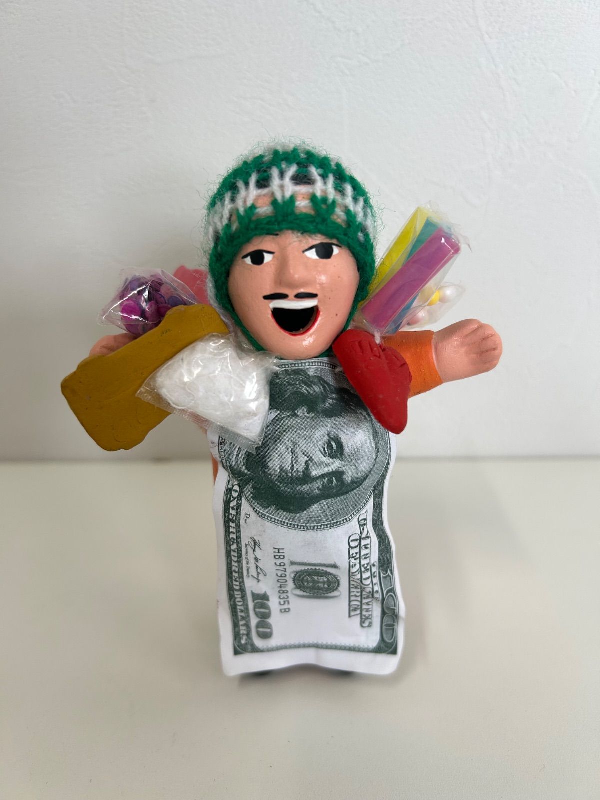 南米の幸運の神様！エケコ人形（緑ニット帽）☆開運・招福・願掛けに