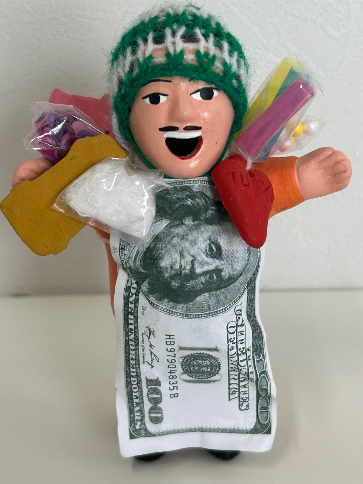 南米の幸運の神様！エケコ人形（緑ニット帽）☆開運・招福・願掛けに