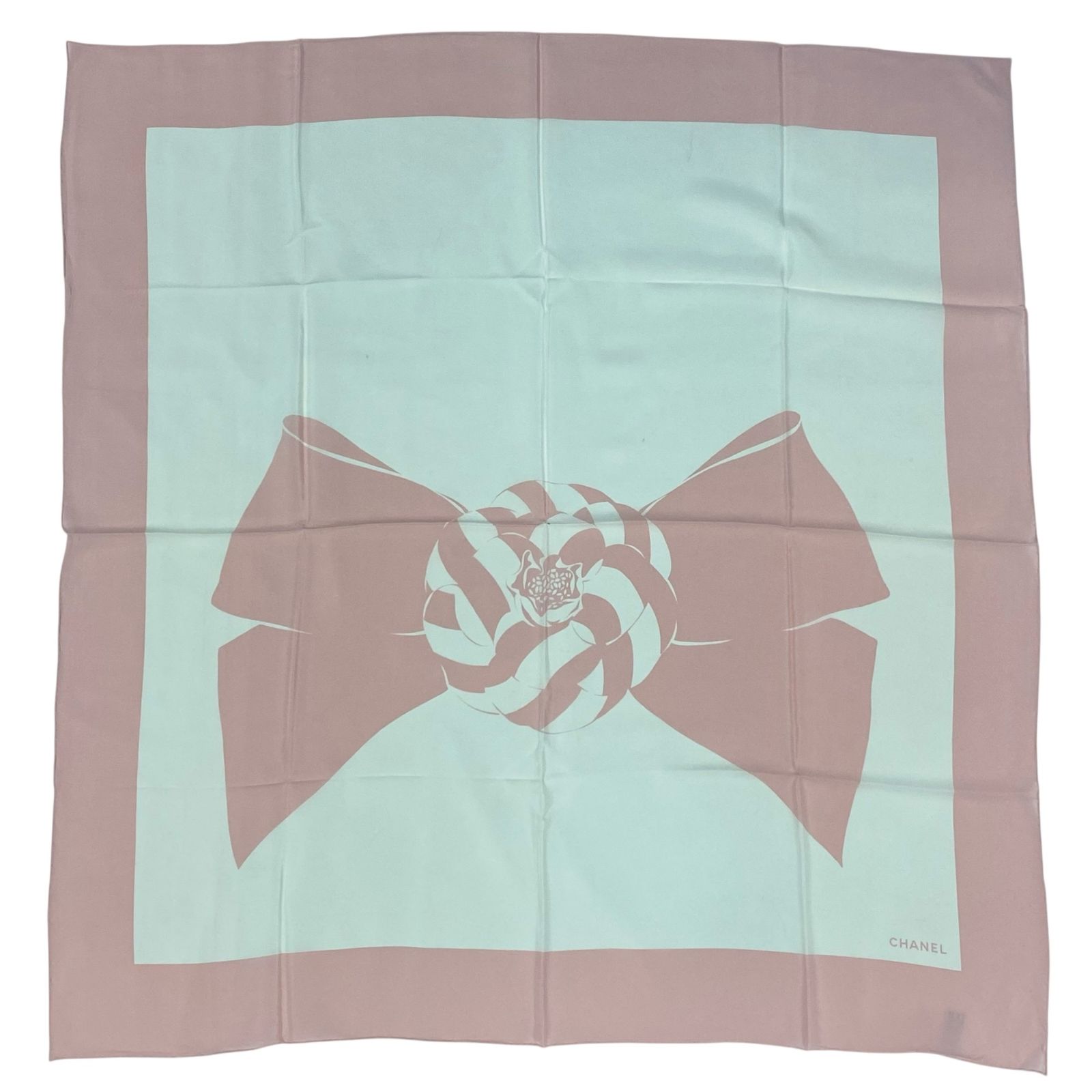新品同様 CHANEL シャネル 大判 スカーフ リボン柄 シルク ピンク 箱