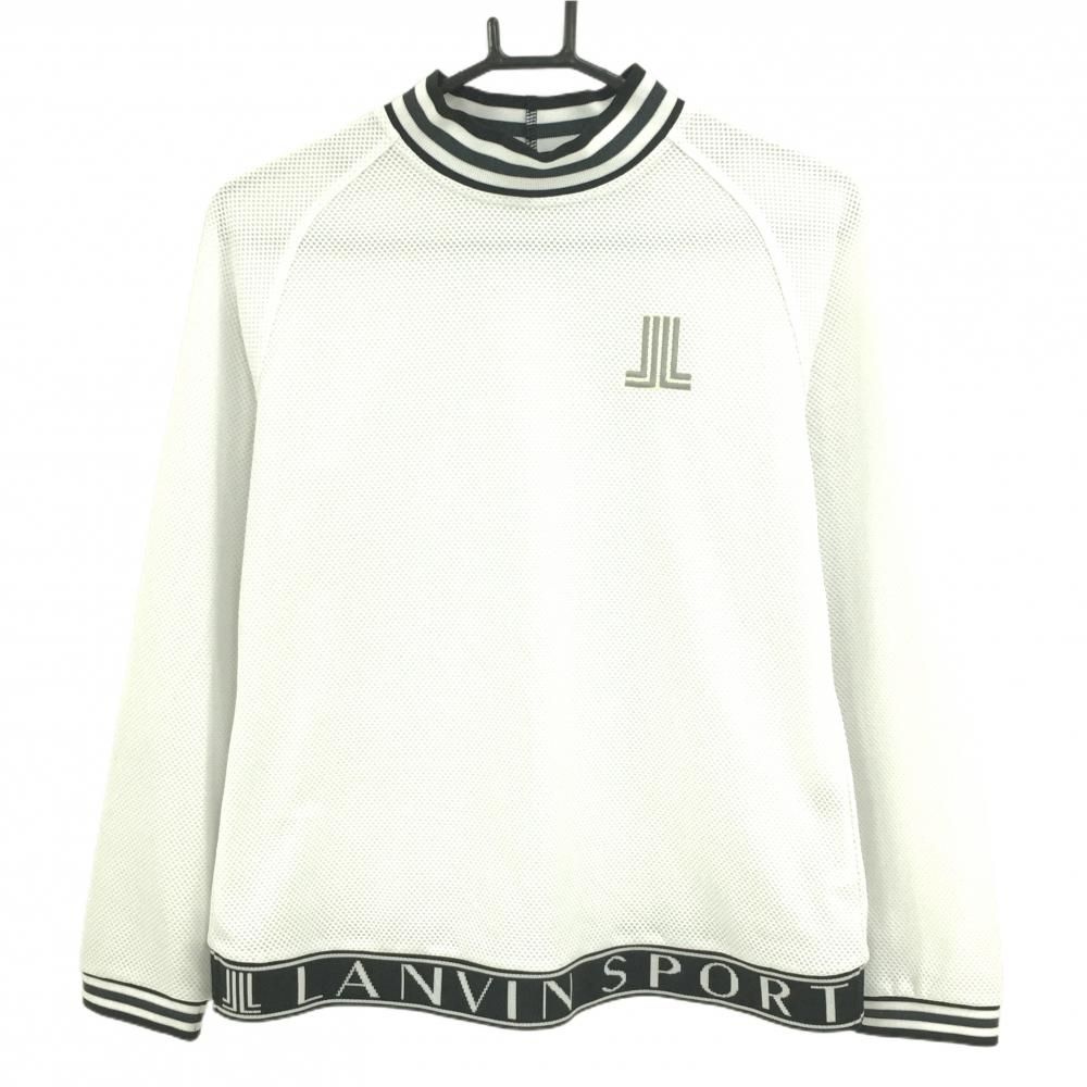 超美品】ランバンスポール 長袖ハイネックシャツ 白 織生地 裾ロゴ