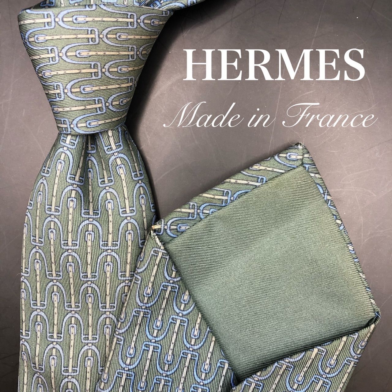 美品】HERMES エルメス ネクタイ ベルト柄 カーキ ライトブルー - メルカリ
