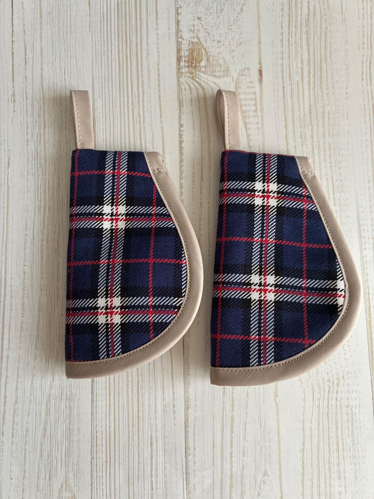 n47)鍋つかみ 2コセット ハンドメイド タータンチェック柄 ネイビー