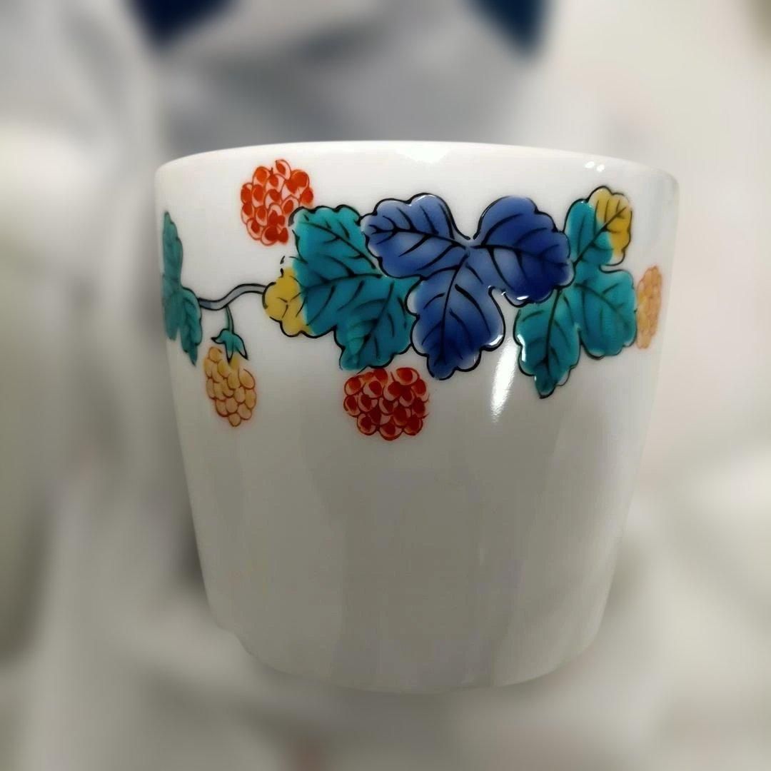 肥前赤絵 窯元 鷹巣佳之 作 湯呑み5客揃 有田焼 赤絵 花文様 共箱 冊子