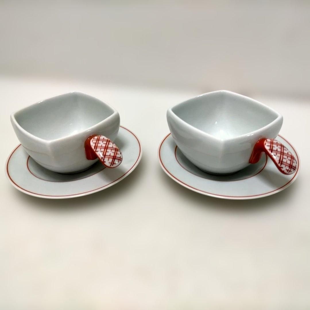 有田焼 西山窯 カップ＆ソーサー 2客セット 和食器 赤絵 モダン 湯呑