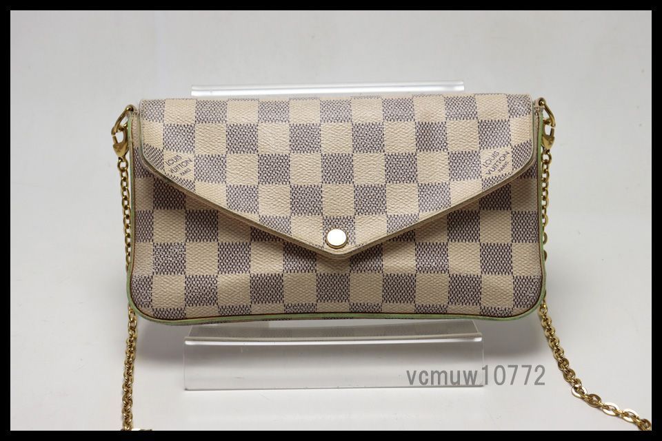 □LOUIS VUITTON ダミエアズール ポシェットフェリシー レザー