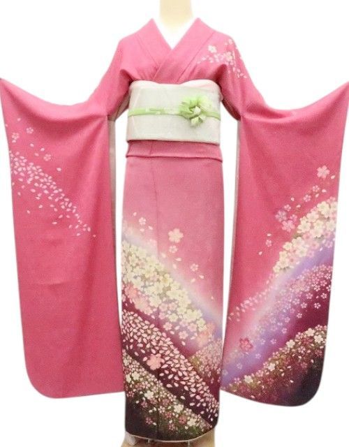 百華❀Y4621◇ラメ 絞り 桜 高級手縫い仕立て 成人式 トールサイズ