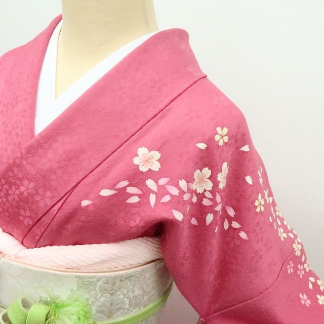 百華❀Y4621◇ラメ 絞り 桜 高級手縫い仕立て 成人式 トールサイズ