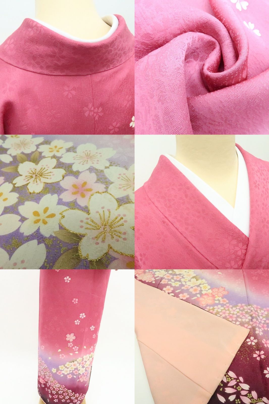 百華❀Y4621◇ラメ 絞り 桜 高級手縫い仕立て 成人式 トールサイズ