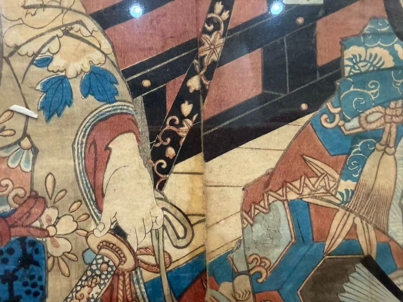 浮世絵】 明治期 木版画 楊洲周延「源義経 静御前」二枚続 額装 市川團