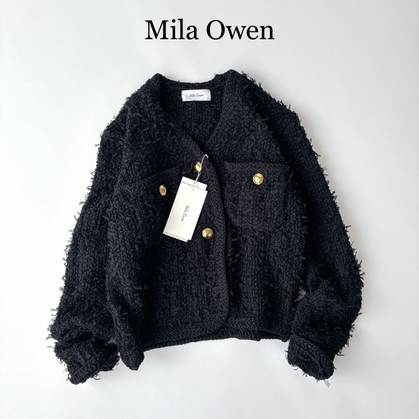 売約済　新品タグ付Mila Owenニットジャケットカーディガンアウターネイビー 新品タグ付Mila OwenニットジャケットカーディガンアウターネイビーMの