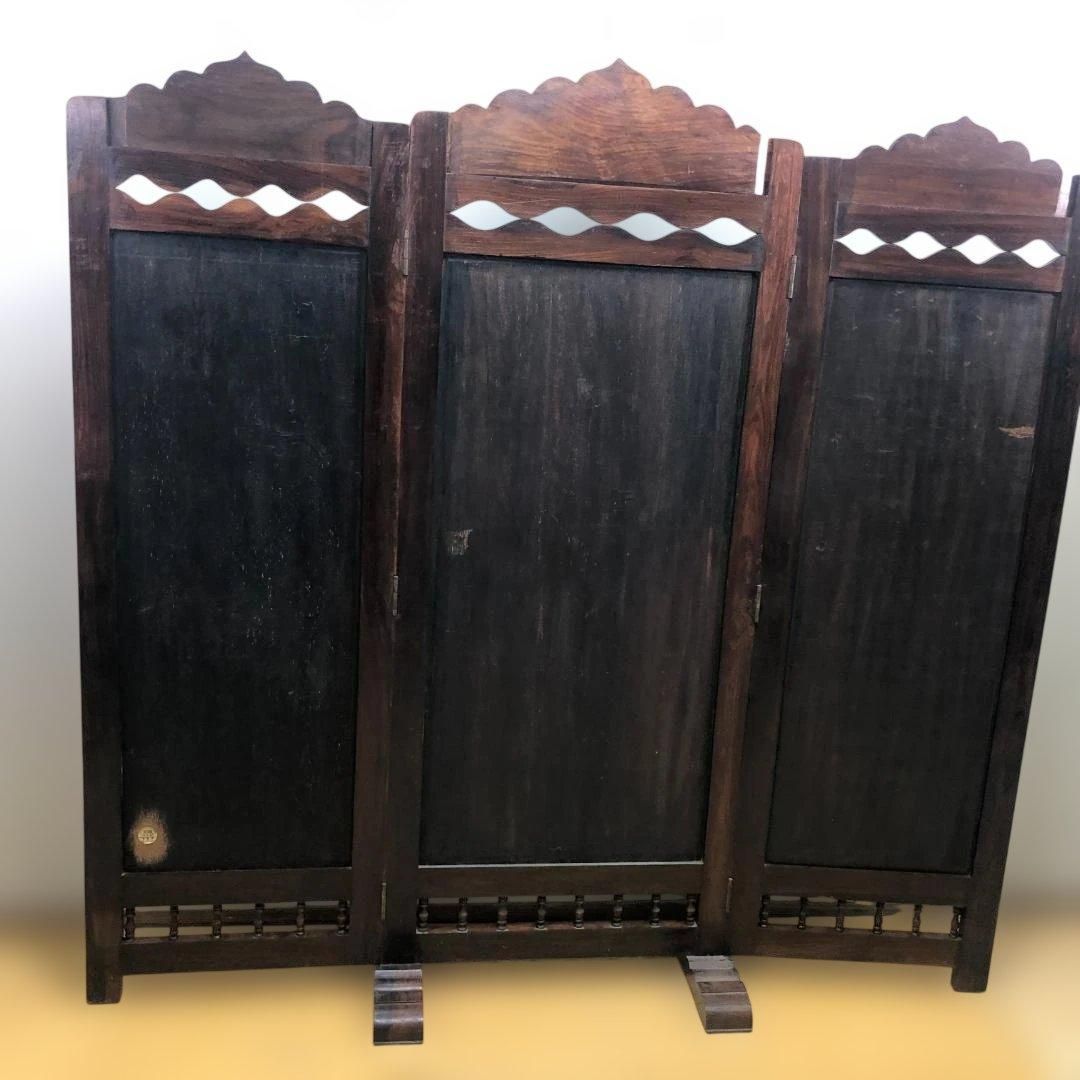 昭和52年製 日本製 木象嵌 三連衝立 松に孔雀 瑞鳥 山水図 神戸税関