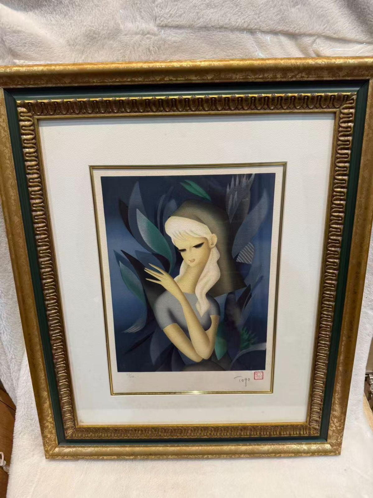 東郷青児「緑陰」リトグラフ（版画）額装 直筆サイン・落款入り - メルカリ