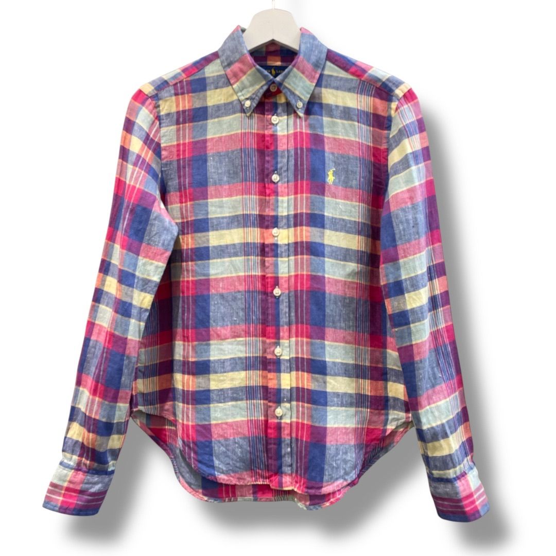 美品 RALPH LAUREN ラルフローレン リネン チェックシャツ サイズXS