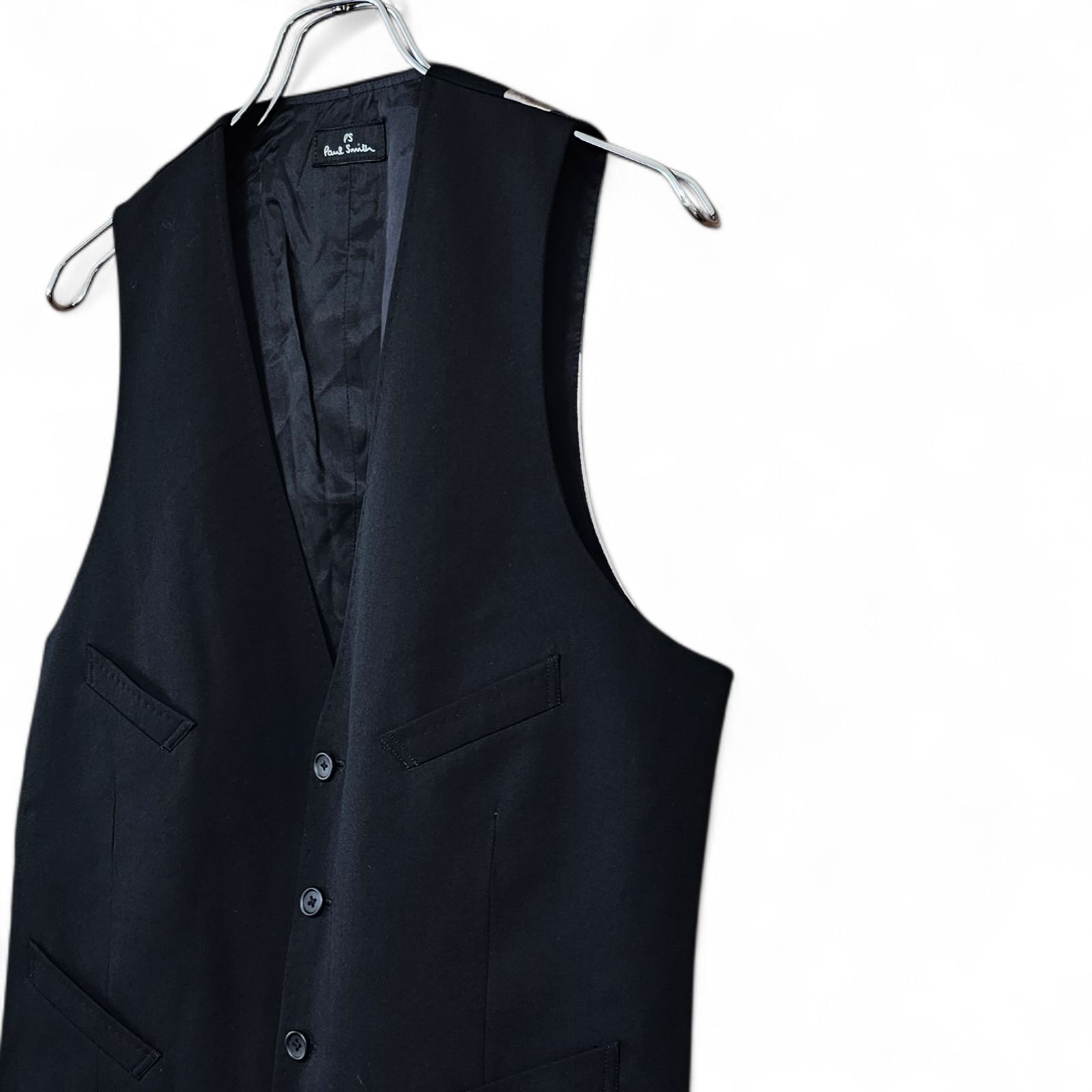 Paul Smith ポールスミス ブラック ジレ ベスト 前身ウール100% 後身