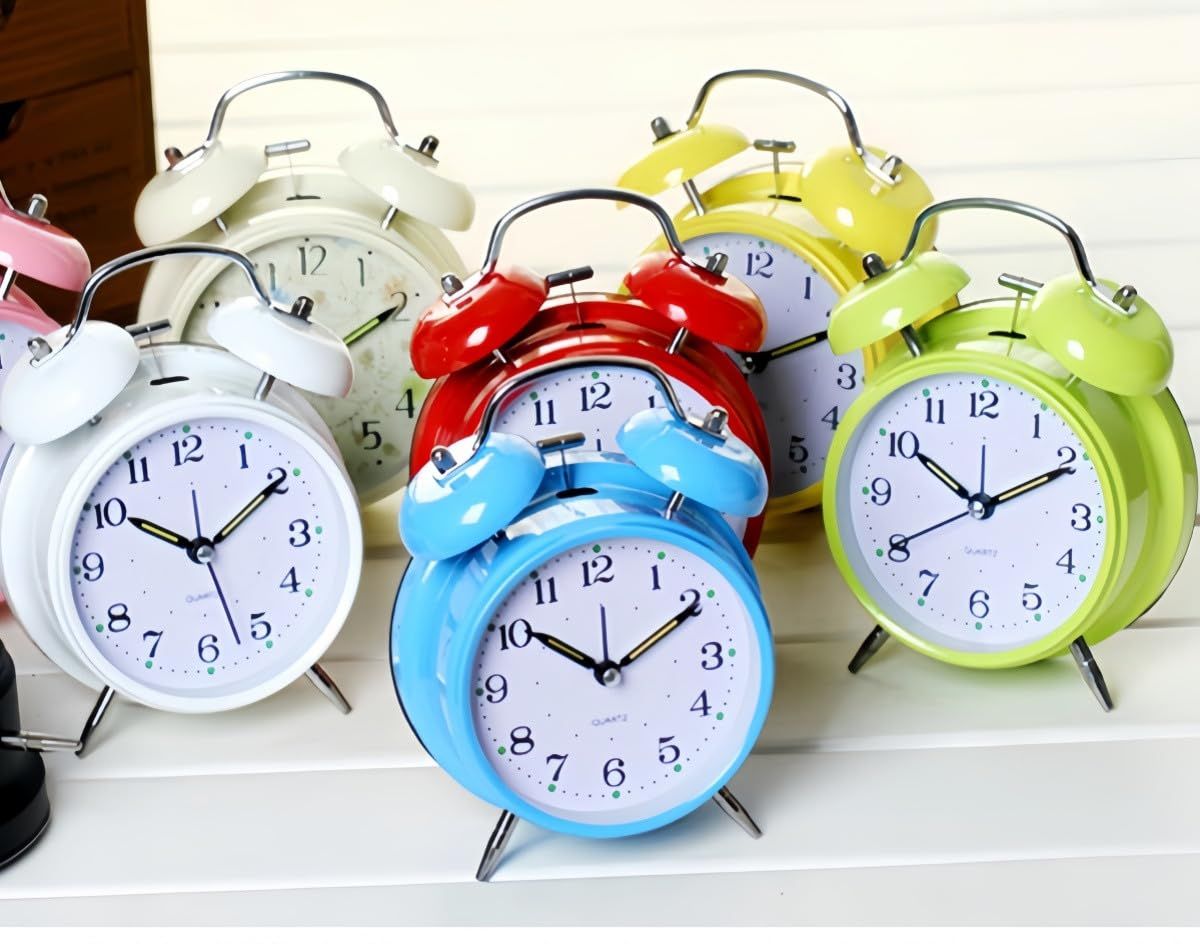 特価商品】機械式 簡単設定 背光付き 連続秒針 静音 ツインベル 電池