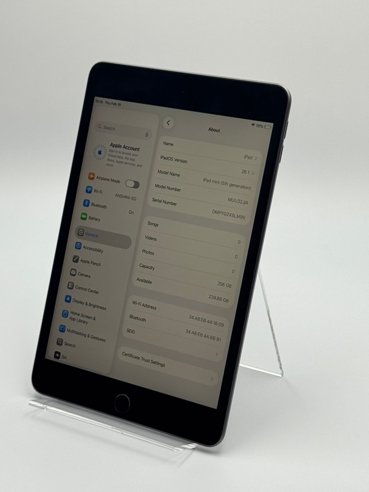 中古B】iPad mini 第5世代 256GB スペースグレイ Wi-Fi バッテリー【88