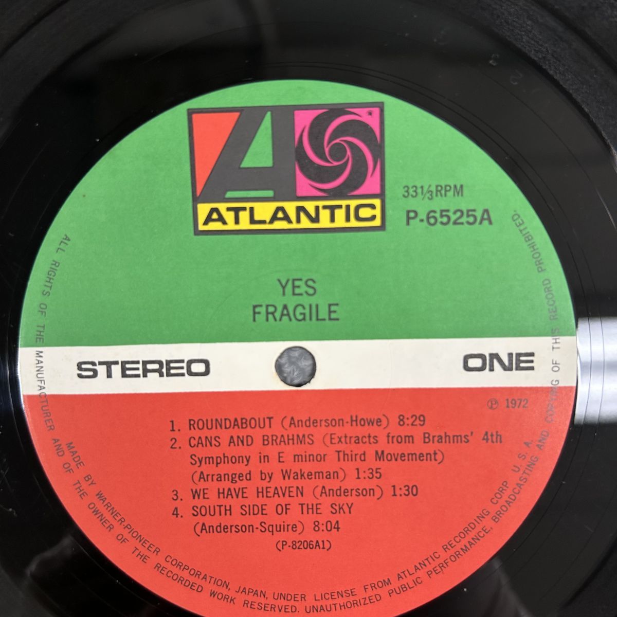 Yes(イエス)「Fragile(こわれもの)」LP（12インチ）/Atlantic(P-6525A