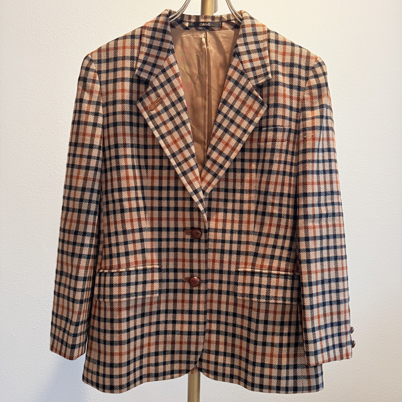DAKS（ダックス）チェック柄テーラードジャケット ウール混 ベージュ系