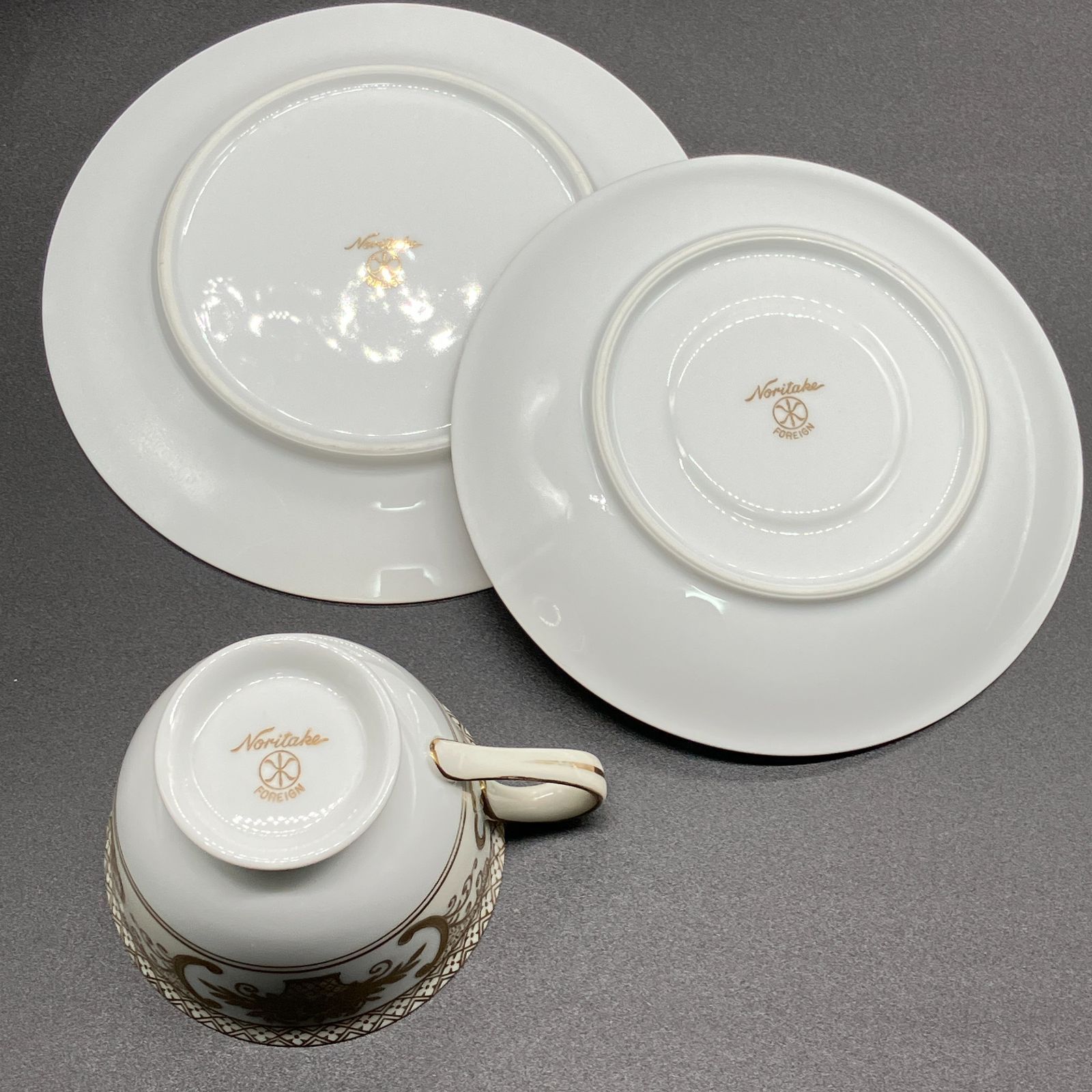 オールドノリタケ ・ 金盛上 花籠装飾図紋 キャビネット トリオ マルキ