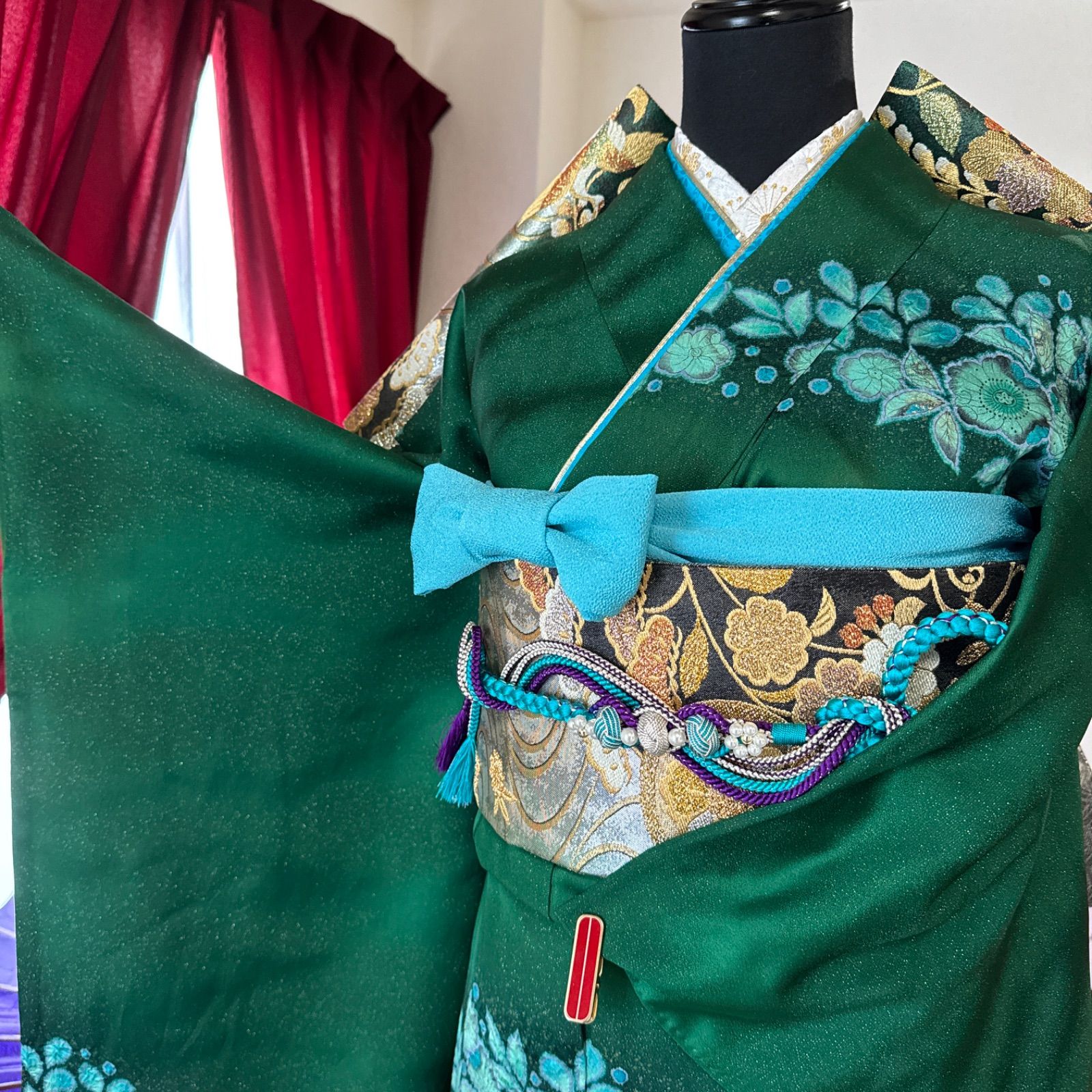 高級振袖フルセット(6点)辻が花・翠山工房・落款有・絞り・金通し地