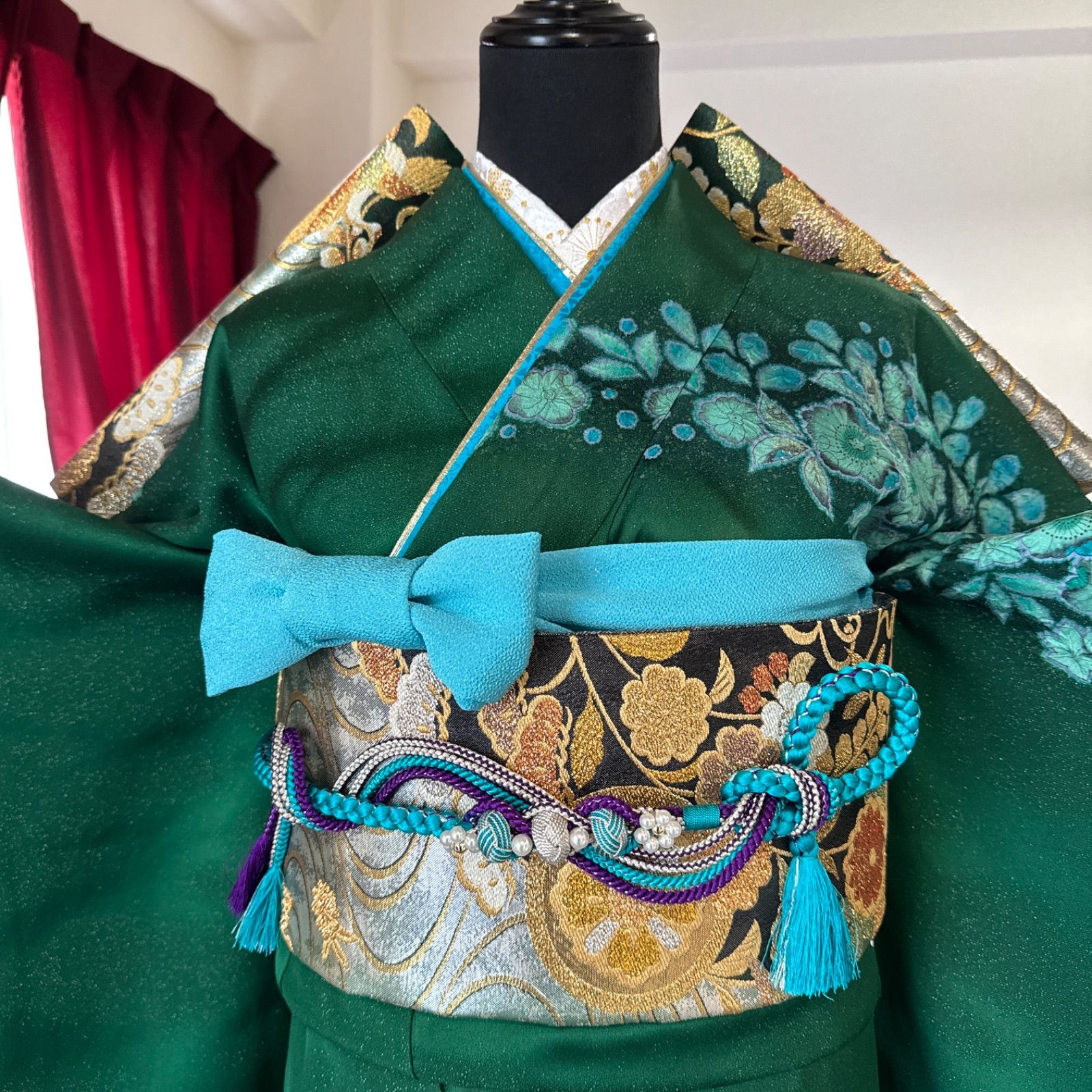 高級振袖フルセット(6点)辻が花・翠山工房・落款有・絞り・金通し地