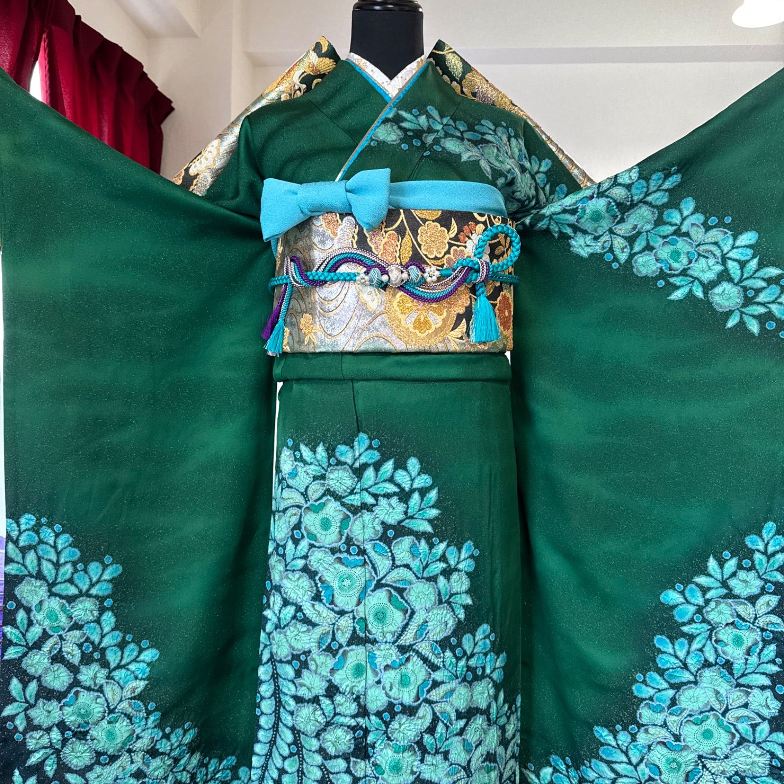 高級振袖フルセット(6点)辻が花・翠山工房・落款有・絞り・金通し地