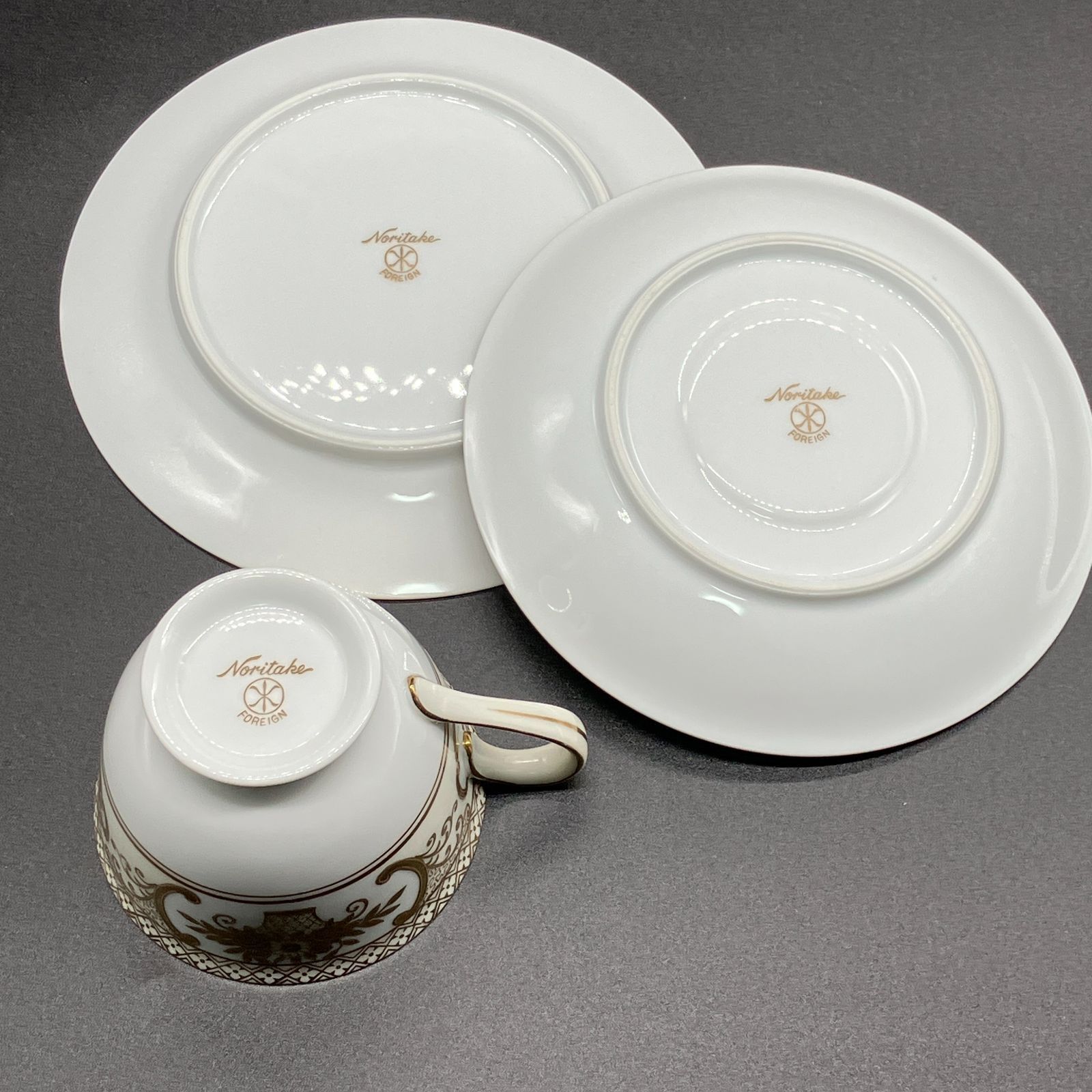 オールドノリタケ ・ 金盛上 花籠装飾図紋 キャビネット トリオ マルキ