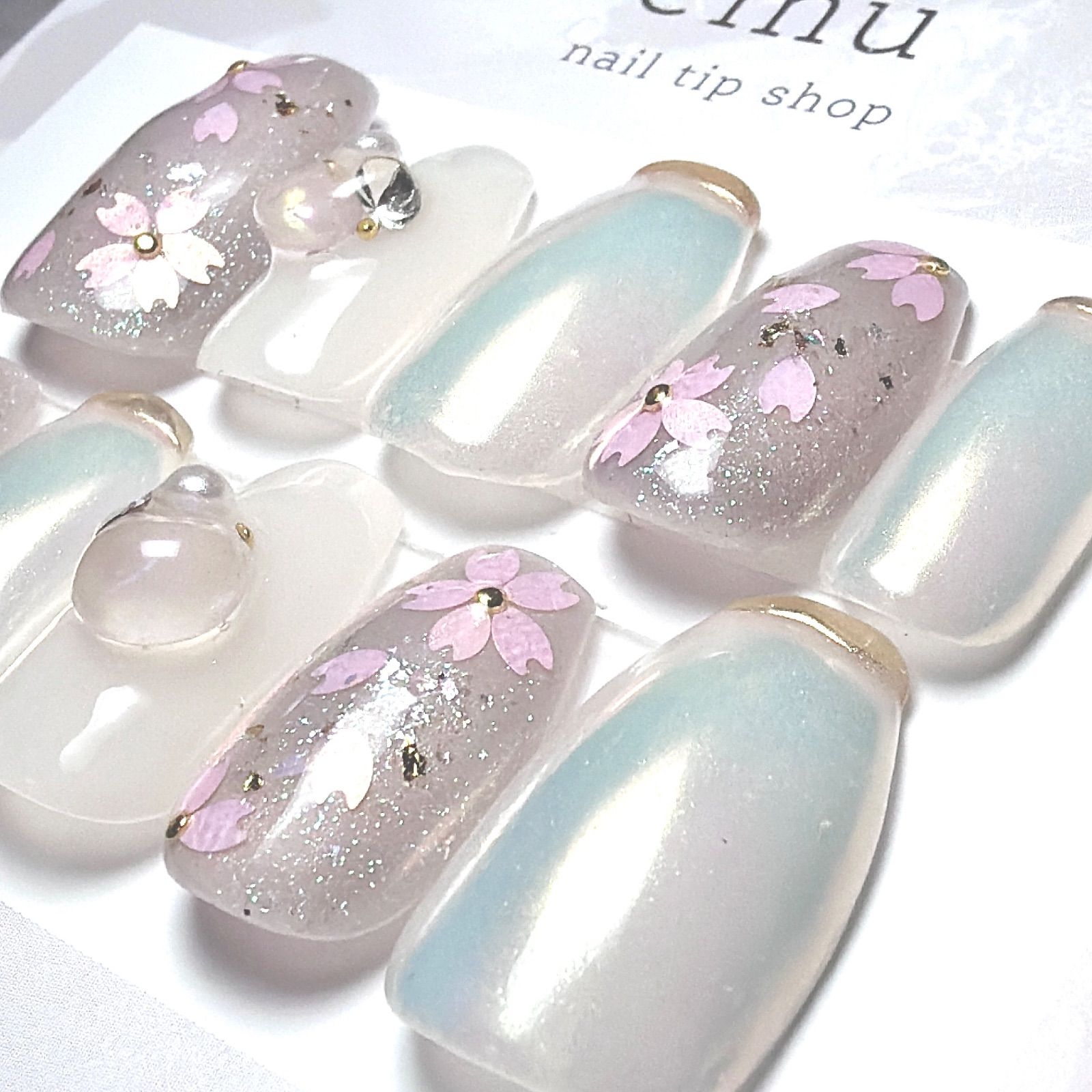 62.ショートバレリーナ14348 桜ネイル ネイルチップ 春ネイル 卒入学