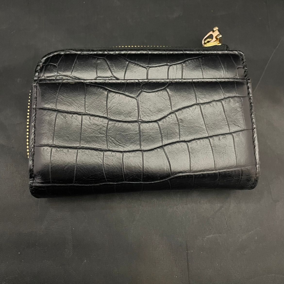 ◎【中古美品】 LEATHER JEWELS クロコ型押し 二つ折り 財布 ブラック