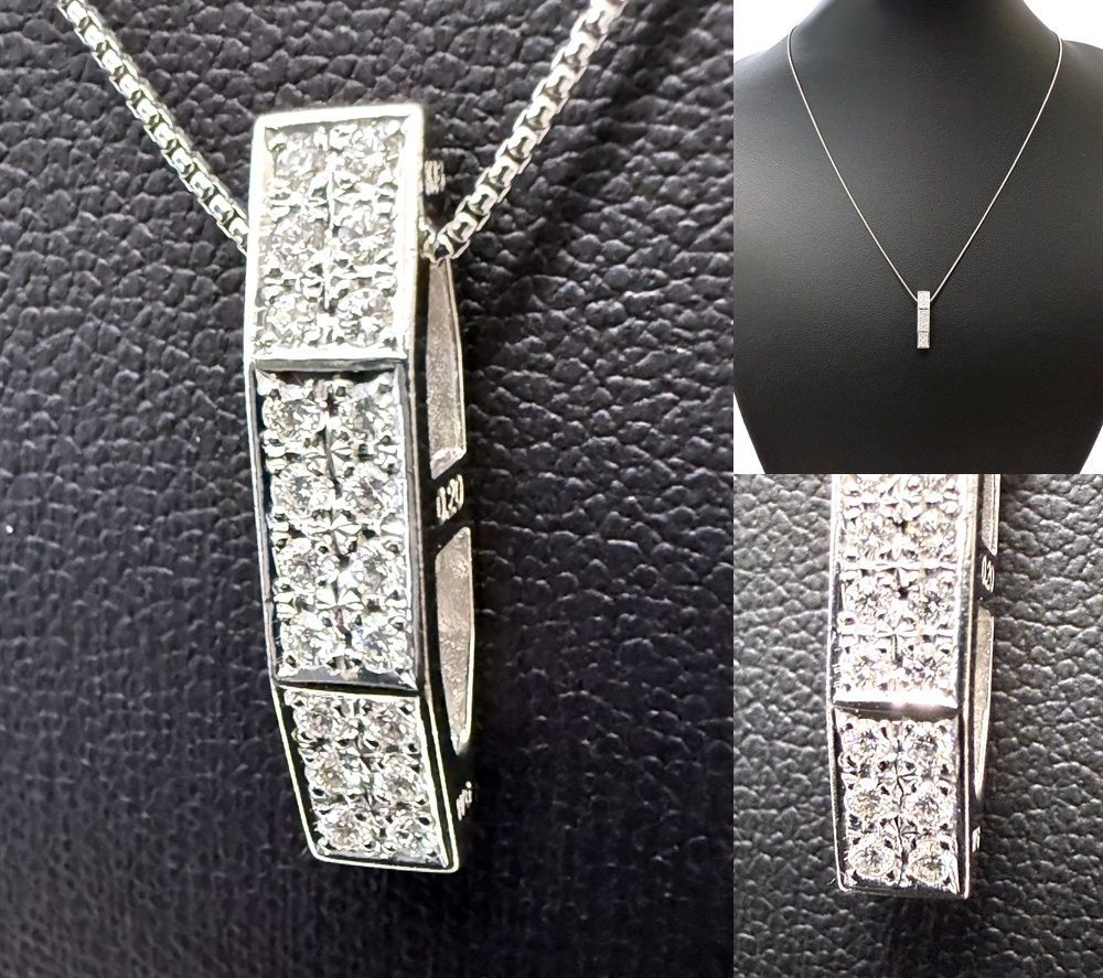 希少 TASAKI タサキ K18 WG ダイヤモンド バー ネックレス インゴット