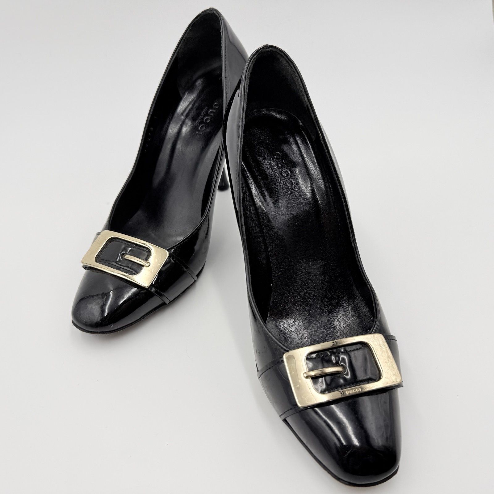 GUCCI（グッチ）エナメルパンプス ハイヒール ブラック 36C ゴールド