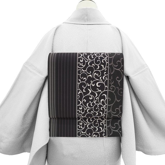 新古品】 名古屋帯 未使用 本場筑前博多織 正絹 八寸 博多織 博多帯 黒