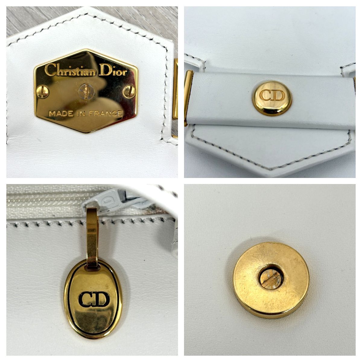 Christian Dior オールドディオール CDロゴ金具 ショルダーバッグ 白