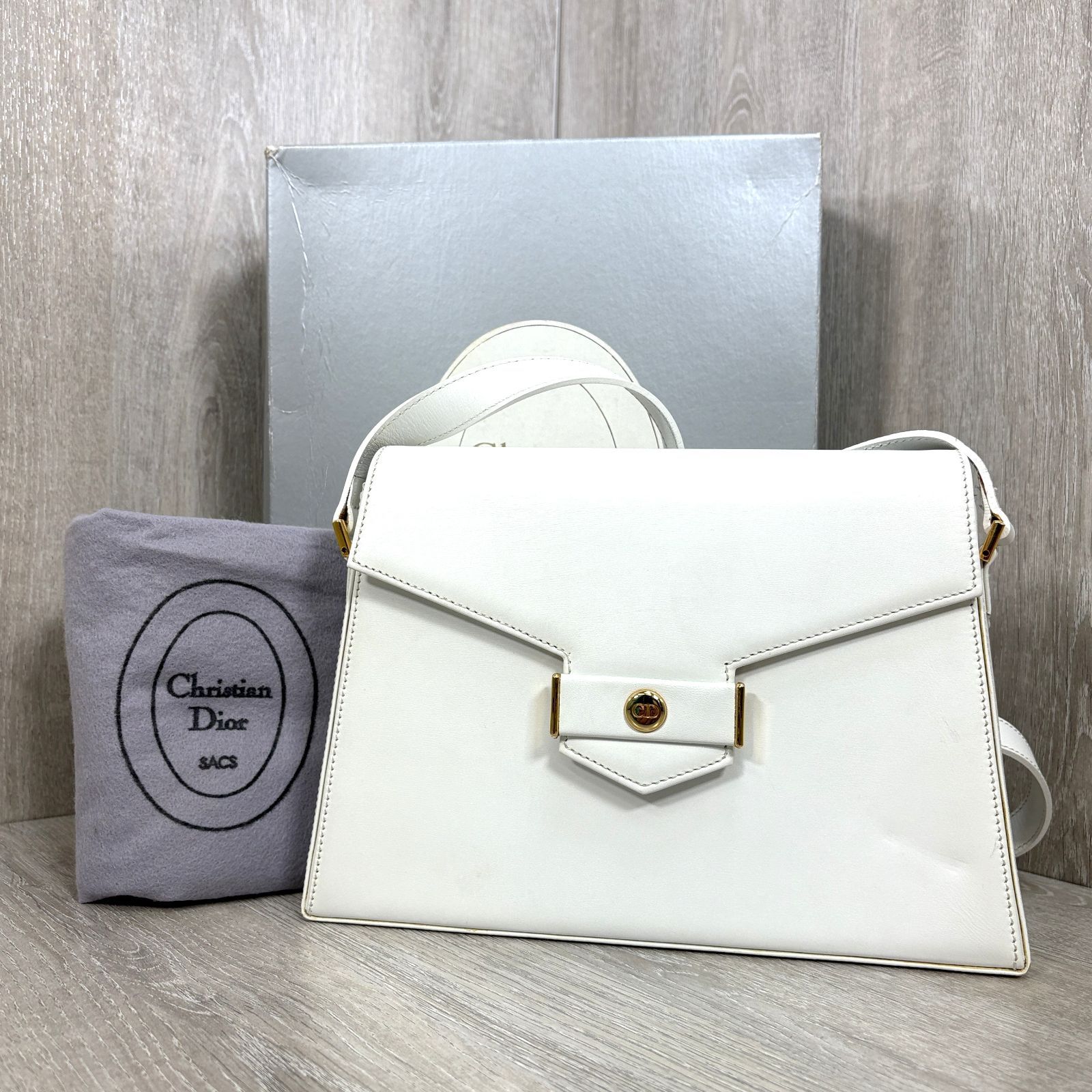 Christian Dior オールドディオール CDロゴ金具 ショルダーバッグ 白