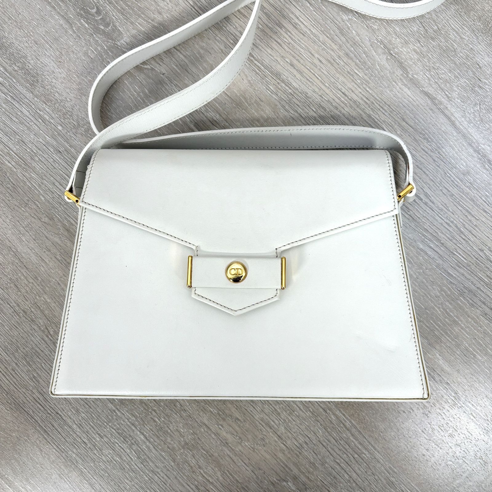 Christian Dior オールドディオール CDロゴ金具 ショルダーバッグ 白